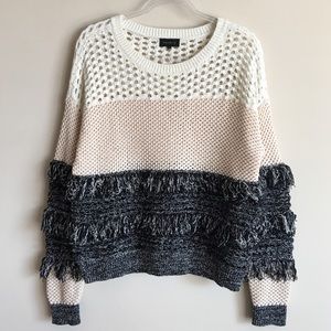 MAJORELLE Dex Pointelle Knit Fringe Trim Sweater